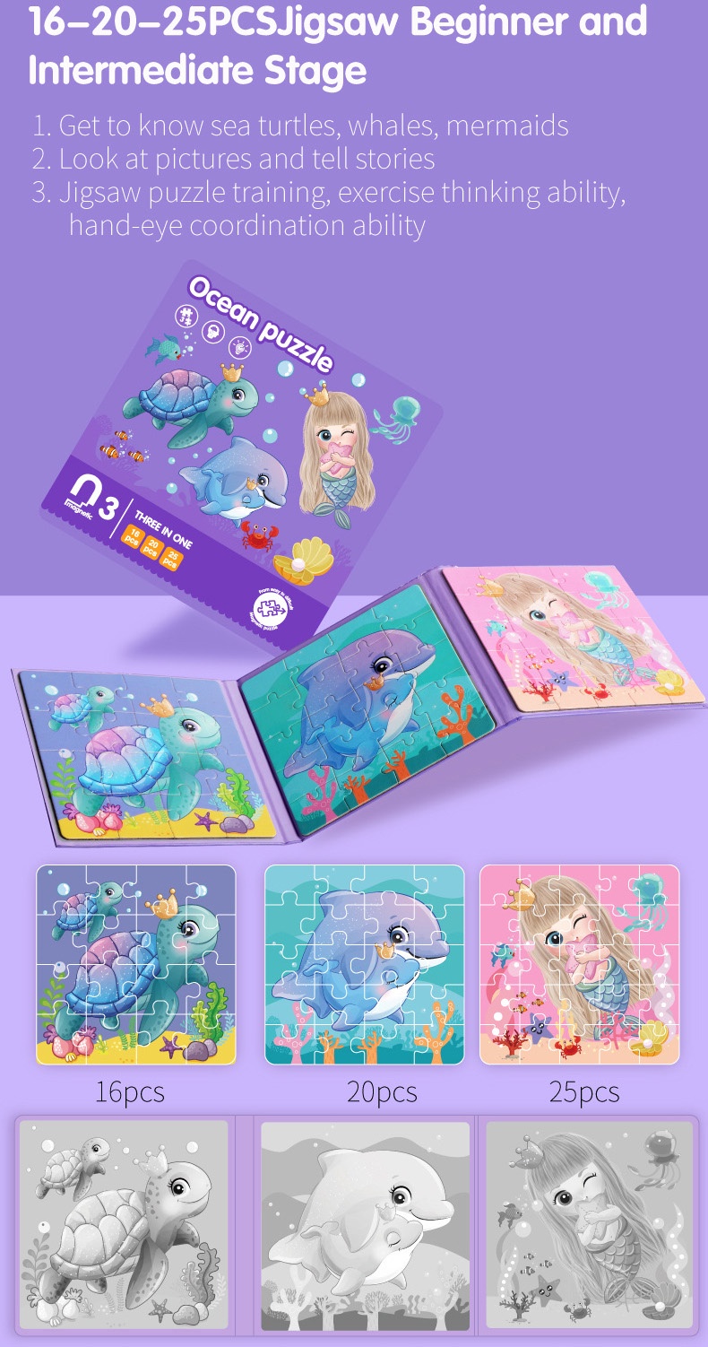 Mô tả Đồ chơi xếp hình S-kids, Bộ sách puzzle thông minh 3 hình cho bé với mảnh ghép nam châm. - 6
