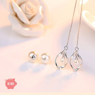Bông tai dài 2 ngọc nhân tạo lượn sóng BHBT118
