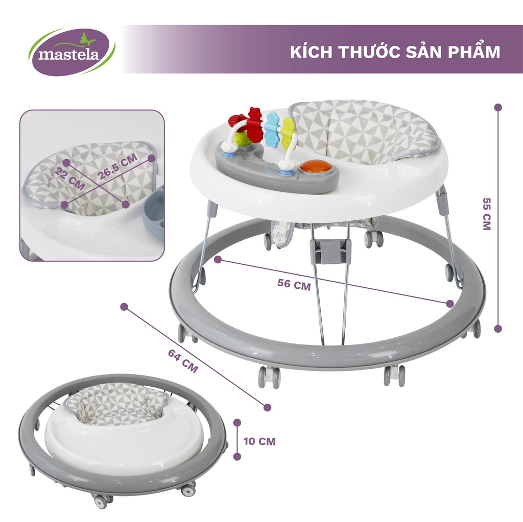 Mô tả Xe tròn tập đi có đồ chơi và nhạc cho bé Mastela MSTLW2002 siêu nhẹ xoay 360, mặt bàn ăn dặm, bánh xe silicon chống ồn - 5