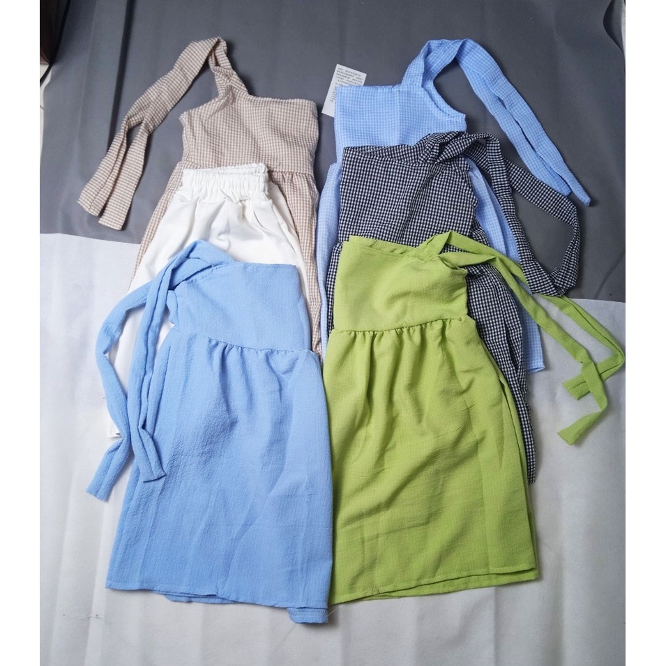 SQ002 Set áo hai dây buộc nơ phối quần sooc trắng Ulzzang, áo BabyDoll BBD Hàn Quốc kẻ caro và quần short siêu cute