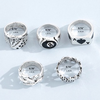 Set 5 nhẫn đeo tay bằng kim loại nhiều họa tiết sành điệu cho nam nữ