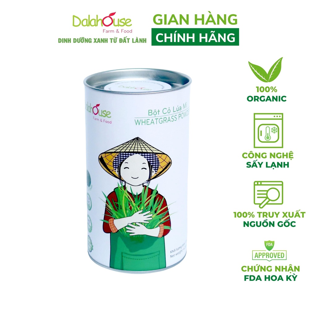 Mô tả Bột cỏ lúa mì nguyên chất Dalahouse hỗ trợ tiêu hóa, giảm táo bón, thải độc gan và máu, bệnh tiểu đường hộp 120 gr - 1