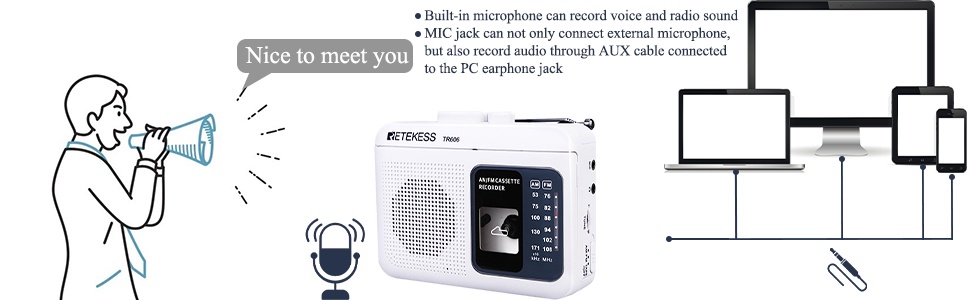 Mô tả Đài radio RETEKESS TR606 AM FM hỗ trợ ghi âm với giắc tai nghe 3.5mm và ăng ten dài - 3