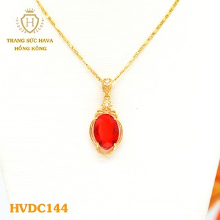 Dây Chuyền, Vòng Cổ Nữ Mặt Đính Đá Màu Đỏ Xi Mạ Vàng Non Cao Cấp - Trang Sức Hava Hong Kong