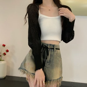 PCF * Áo Cardigan nữ dài tay rỗng hợp thời trang Áo Hàn Quốc cơ bản mùa hè