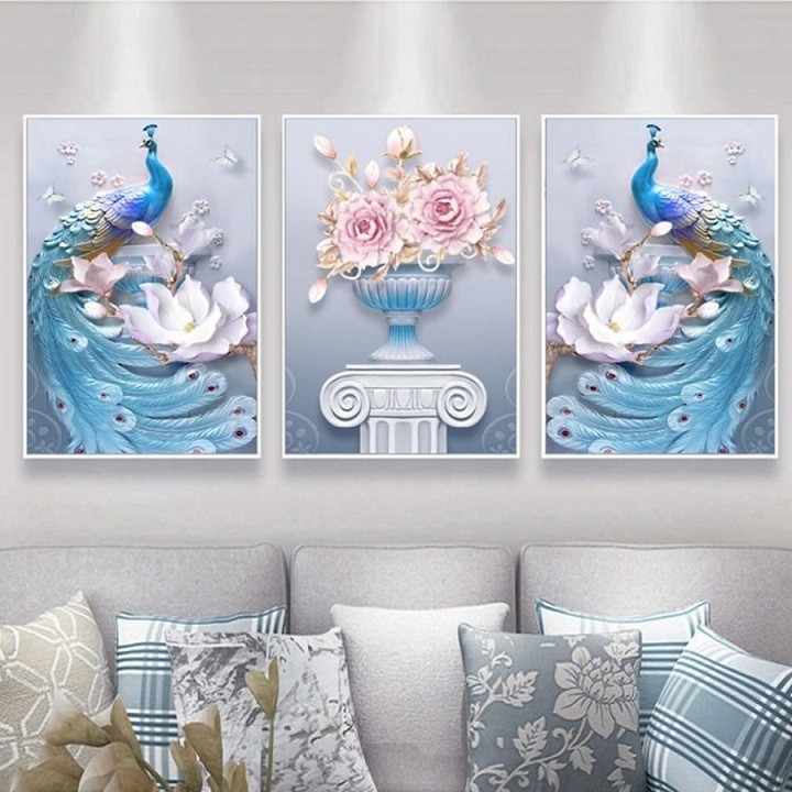 Bộ 3 Tranh canvas treo tường Lala trang trí phòng ngủ chủ đề đa dạng kèm đinh 3 chân đa năng và khung ảnh chắc chắn