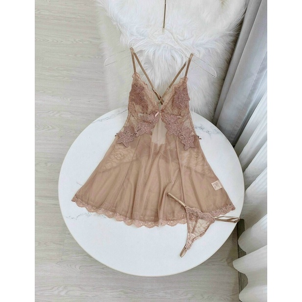 Váy ngủ lụa hai dây voan hoa phối ren cao cấp Váy mặc nhà sexy quyến rũ sang chảnh