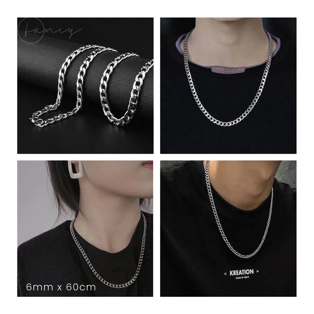Dây chuyền mắc xích nam chất liệu thép không gỉ, Vòng cổ thép titan dày 60cm hiphop cho nam nữ