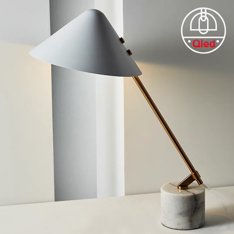 Đèn để bàn chao kim loại đế đá tự nhiên cao cấp [Bảo hành 12 tháng]
