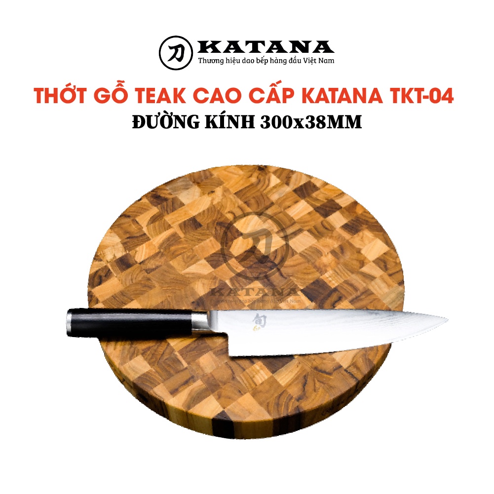 Thớt gỗ Teak KATANA hình tròn TKT04 300x300x38mm