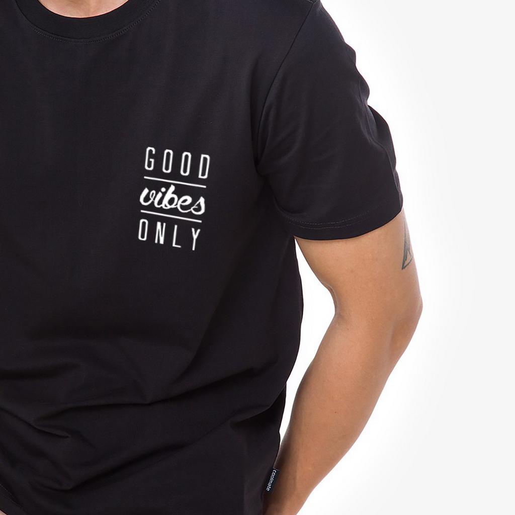 Áo thun đen in hình Good Vibes Only co dãn thấm hút mồ hôi size 40-100kg form rộng Basetee Unisex