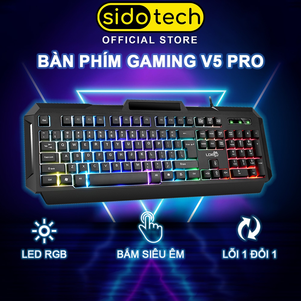Bàn Phím Máy Tính Gaming SIDOTECH V5 PRO có dây LED RGB công thái học chống nước dành cho dân văn phòng và game thủ | BigBuy360 - bigbuy360.vn
