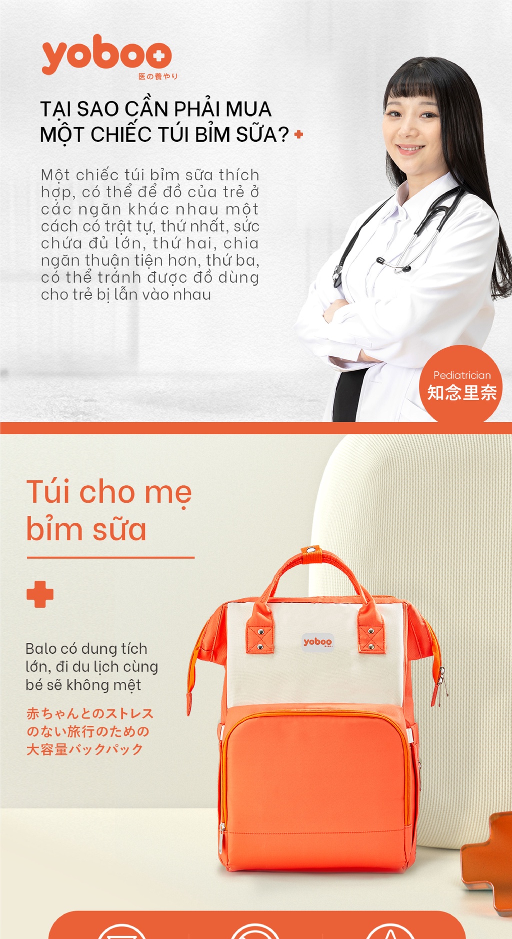 Mô tả Balo bỉm sữa đa năng cho mẹ và bé Yoboo YB-005 chống thấm nước sức chứa lớn 20L nhiều ngăn chứa đồ - Hàng chính hãng - 1
