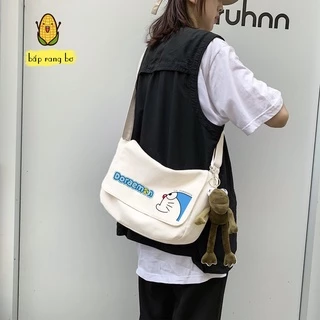 Túi vải canvas đeo chéo tote đi học hình Doraemon totebag đựng sách a4 đi học đi chơi unisex nam nữ