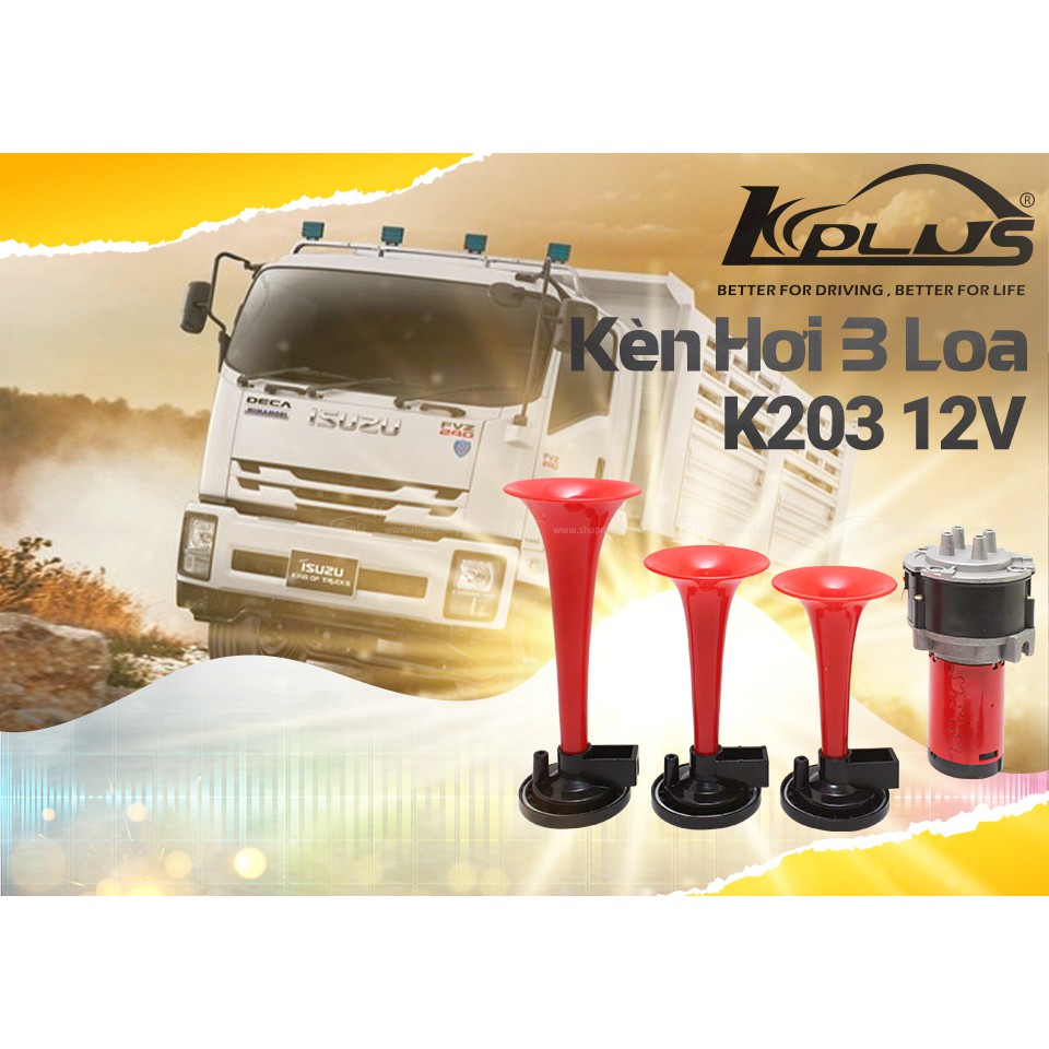 Kèn Hơi 3 Loa KPLUS K203 12V (Rơ Le Và Mô Tơ)