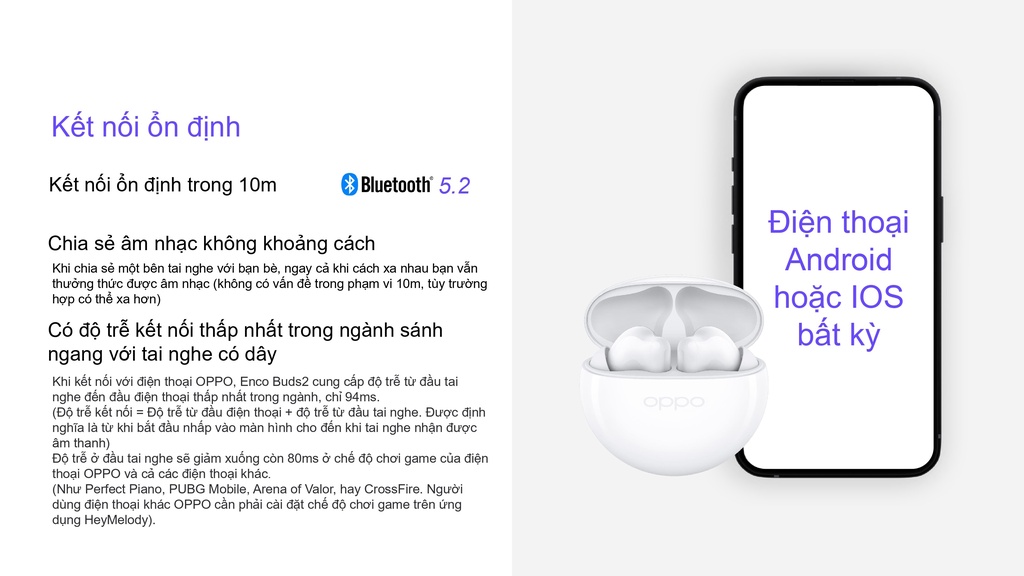 Mô tả Tai nghe Bluetooth Không Dây OPPO Enco Buds 2 | Âm Bass mạnh mẽ | Pin 28H | Khử ồn cuộc gọi AI - Hàng Chính Hãng - 3