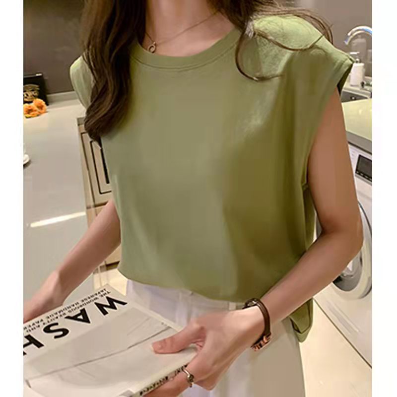 Milyfashion Áo thun không tay cổ tròn màu trắng dáng rộng Kích thước lớn Phong cách cơ bản Phù hợp với mọi trận đấu Mỏng hơn trông thường ngày hàng đầu