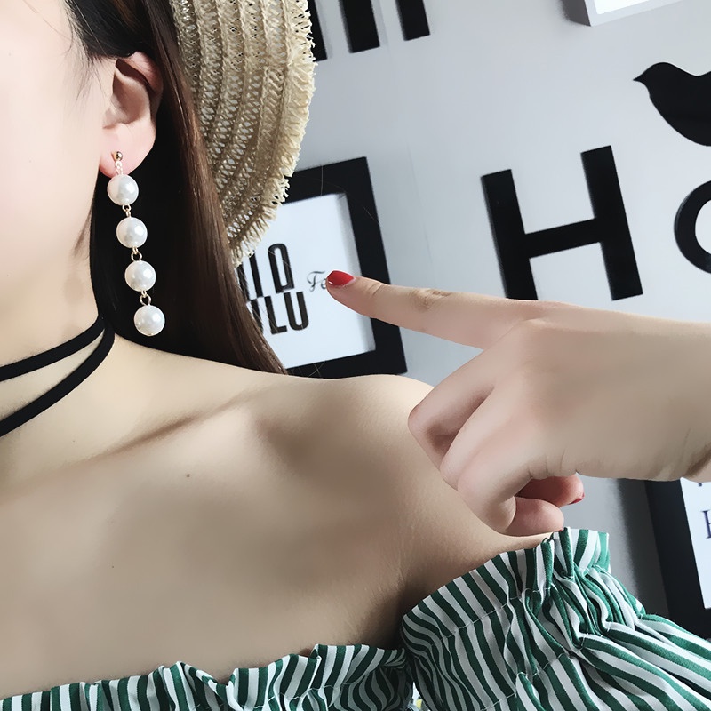 Bông tai, Khuyên tai nữ bạc 925 ngọc trai nhân tạo dáng dài kiểu BO17