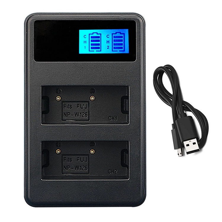 DSTE NP-W126 NP-W126S reserveaccu (2 stuks) en Smart LED Dual USB-lader compatibel met Fujifilm Finepix HS30EXR HS33EXR HS50EXR X-A1 X-E1 X-T10 X-A2 X-H1
