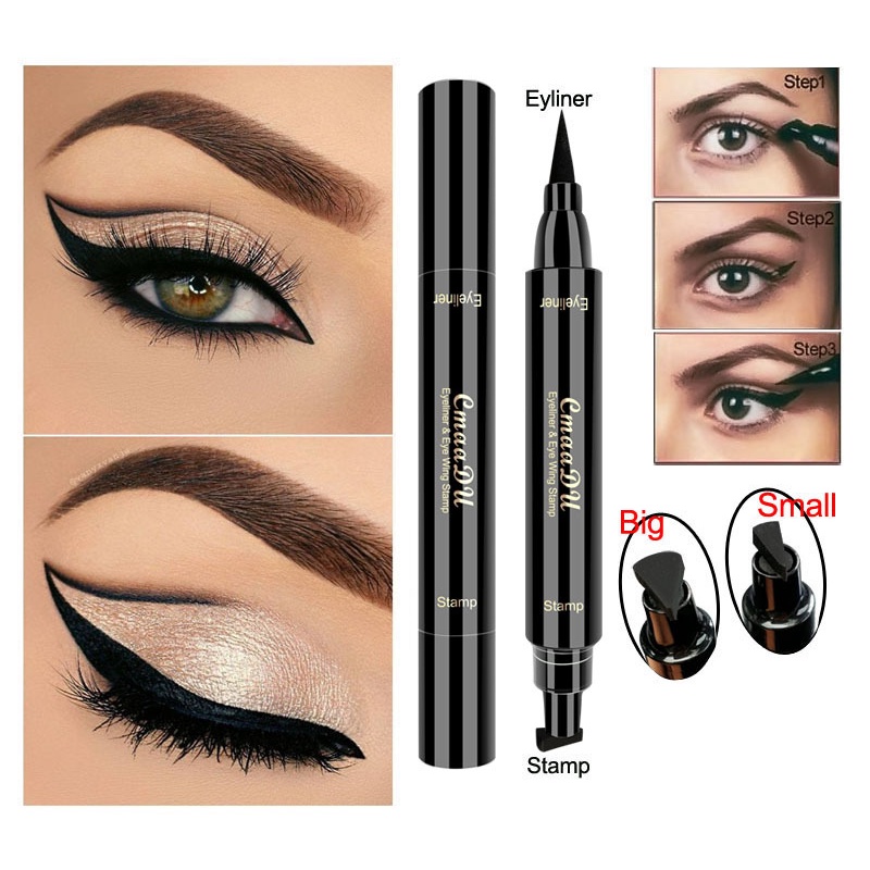Bút Kẻ Mắt Dạng Lỏng Hai Đầu Nhanh Khô Chống Thấm Nước Có Đầu Đóng Dấu Tiện Dụng