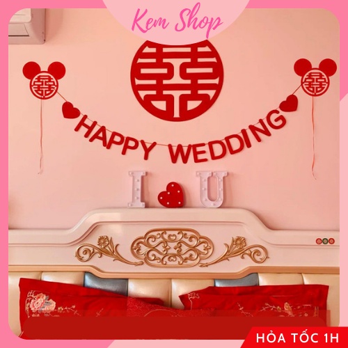 Dây chữ HAPPY WEDDING trang trí đám cưới, phòng cưới - Kem Shop K260