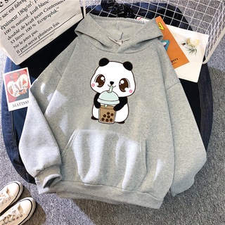 Áo Hoodie Nam Nữ form rộng gấu trúc uống trà sữa cute
