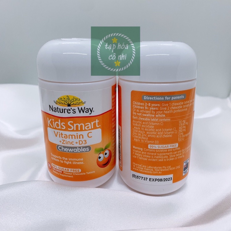 Viên Nhai Nature's Way Kids Smart Vitamin C+ZinC+D3 Chewable Tablets