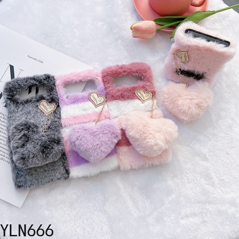 3D Dễ Thương Mặt Dây Chuyền Tình Yêu Sang Trọng Ốp Lưng Điện Thoại Samsung Z Flip7 Ấm Áp Mùa Đông Lông Tơ Cho Galaxy 1 2 3 4 5 6 7FE 7 Vỏ Điện Thoại Di Động Bảo Vệ