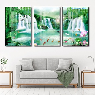 Tranh Treo Tường Sơn Dầu Sơn Thủy Hữu Tình - Tranh Phong Thủy Treo Phòng Khách, Phòng Ngủ Laminate Tráng Gương
