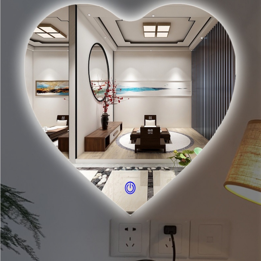 Ảnh Gương trái tim decor treo tường VUADECOR led cảm ứng cao cấp (Full phụ kiện) 3