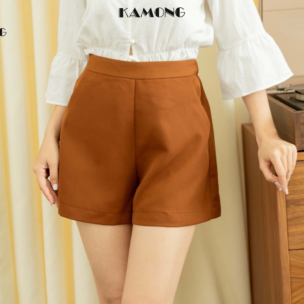 Ảnh Quần short nữ lưng cao KAMONG dáng quần ống rộng Q002 2