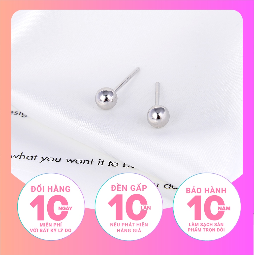 Mô tả Bông tai bạc nữ bi tròn unisex Miêu Bạc khuyên tai nam nữ bi chất liệu bạc S925 thời trang phụ kiện trang sức B000061 - 1