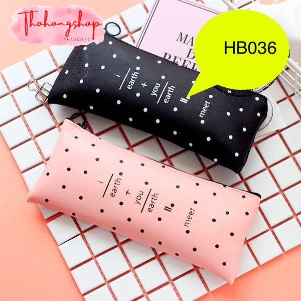 Hộp đựng bút, túi đựng bút da khóa kéo I earth + You earth = Meet KT21*9cm