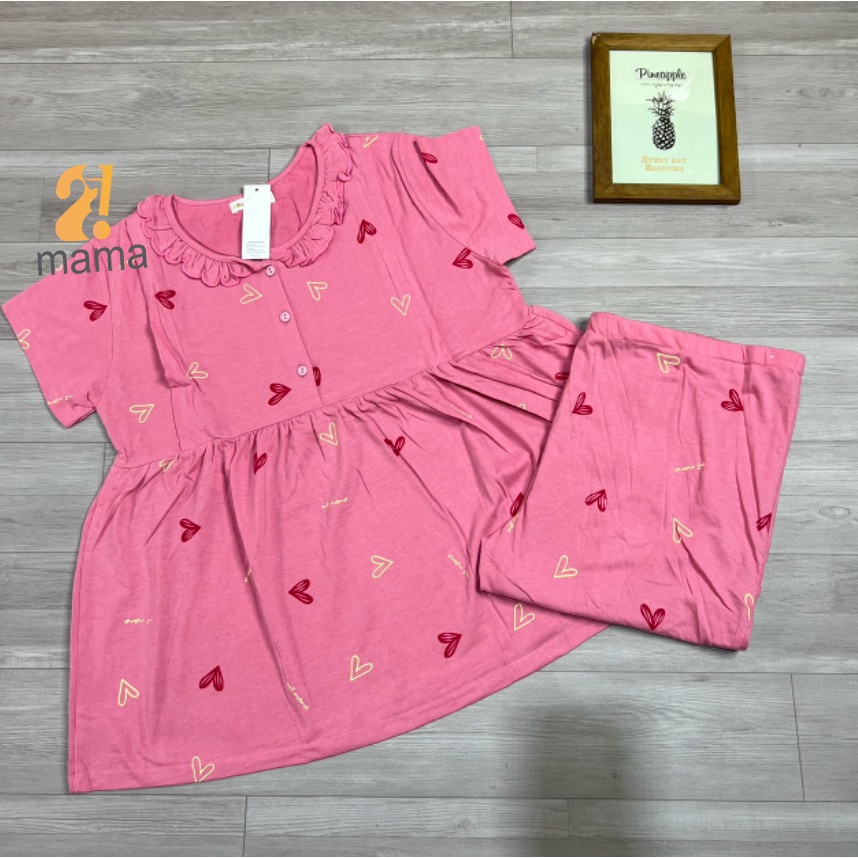 Bộ đồ bầu và sau sinh cộc tay 3 cúc kéo khóa cổ bèo cho con bú cotton, cực dễ thương -V004