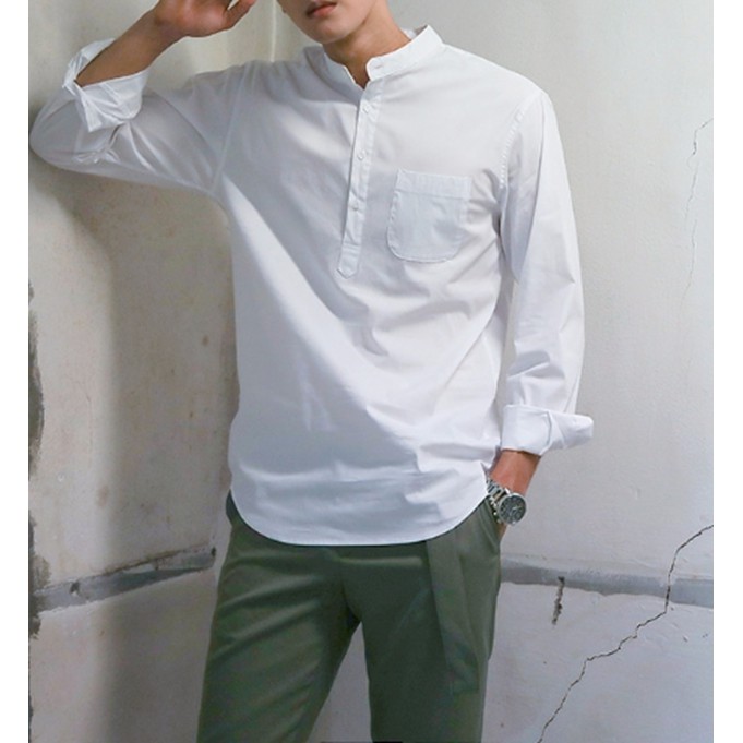 Áo Sơ Mi Nam Cổ Trụ Màu Trắng Vải 100% Cotton | Shopee Việt Nam