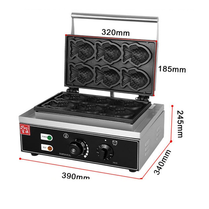 Máy làm bánh cá nhỏ công nghiệp 1650W gia nhiệt kép 2 mặt, chống dính teflon siêu bền