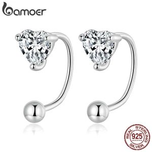 BAMOER Bông Tai bạc 925 Hình Trái Tim Đính Đá zircon Thời Trang Cho Nữ