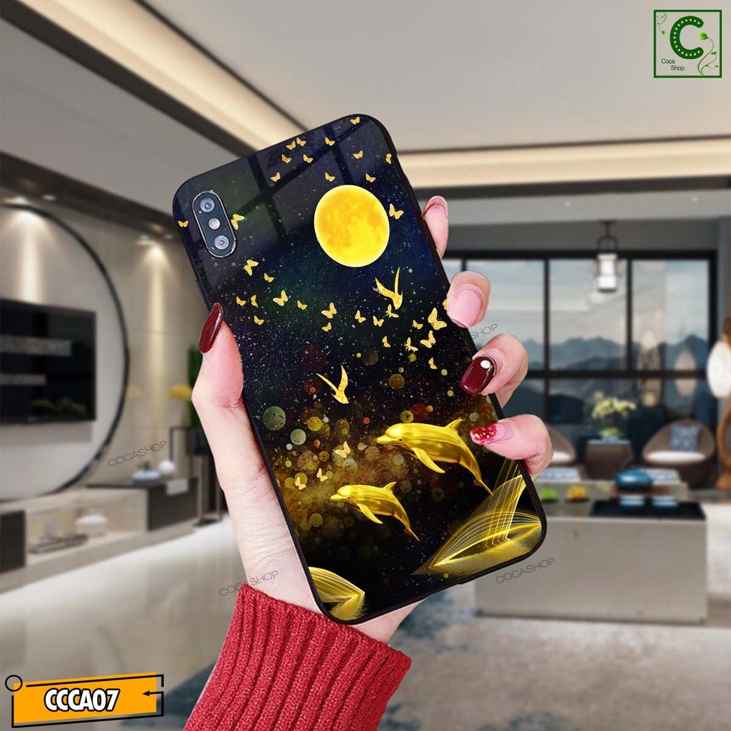 Ốp lưng iphone mặt kính cao cấp  - Đôi cá heo vàng may mắn , tài lộc  - 6/6plus/6s/6splus/7/7plus/8/8plus/x/.....
