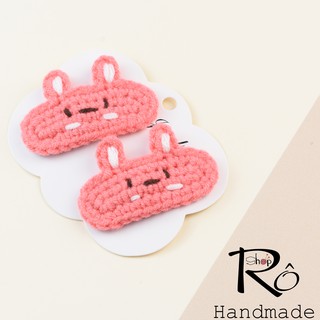 Kẹp tóc thỏ Stella Lou màu hồng xịn cho nữ và bé gái 5.5cm |Cặp tóc mái len cute |Shop Rô Handmade