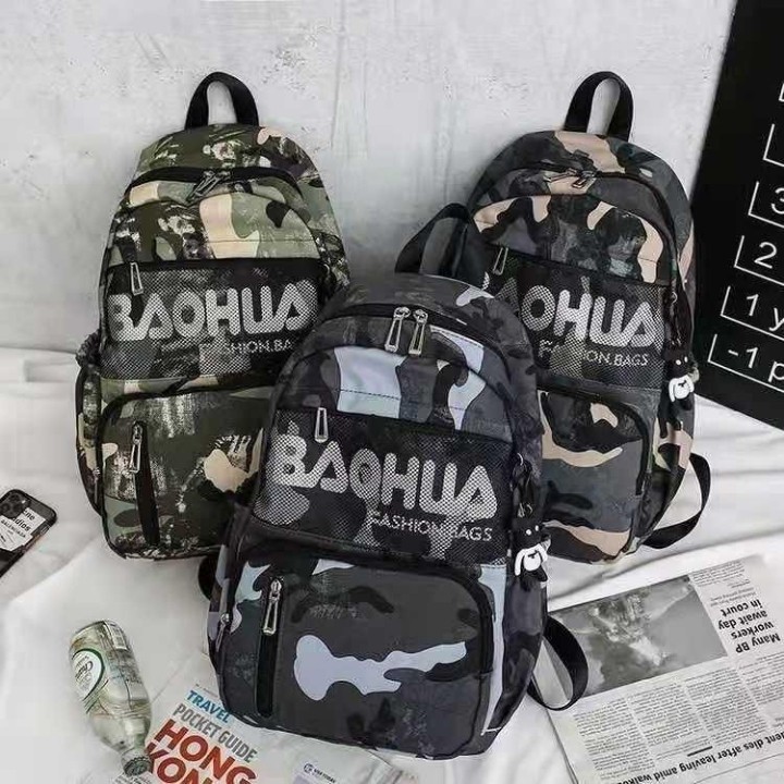 (Xả kho )Balo thời trang nam nữ họa tiết rằn ri phối lưới tặng kèm móc khóa gấu cá tính