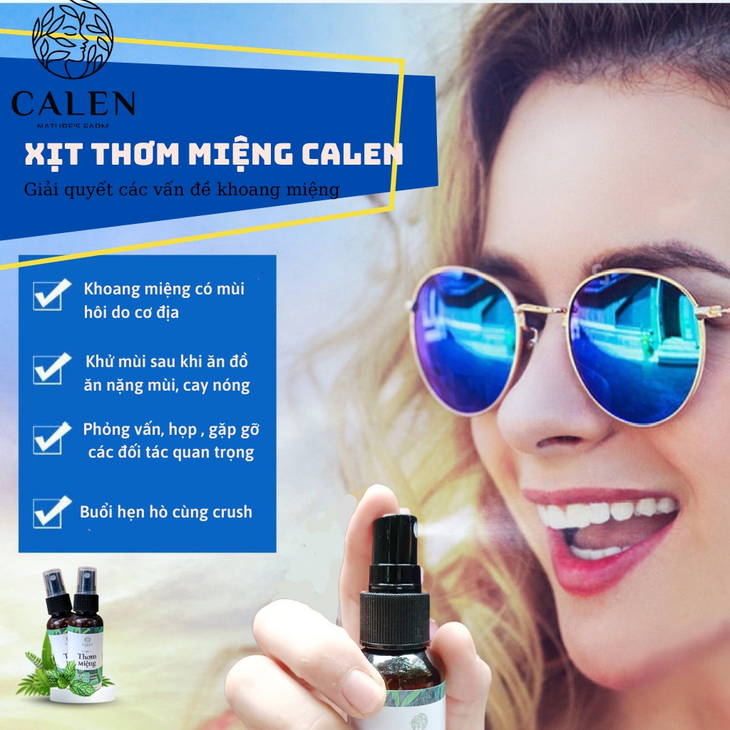 Xịt Thơm Miệng Thảo Mộc Tự Nhiên Chai 50ml Khử Mùi Hôi Miệng - Nước Xịt Thơm Miệng Calen