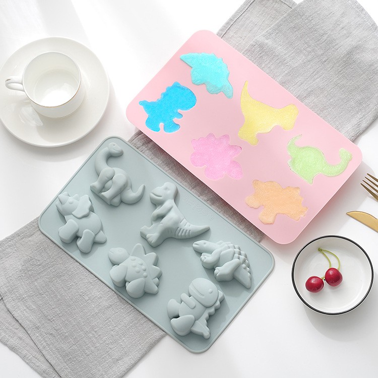 6 Khoang Khủng Long Khuôn Silicon Bánh Sô Cô La Kẹo Fondant Nến Xà Phòng Khuôn Thạch Đất Sét Trang Trí Đám Cưới DIY Dụng Cụ Nướng Bánh