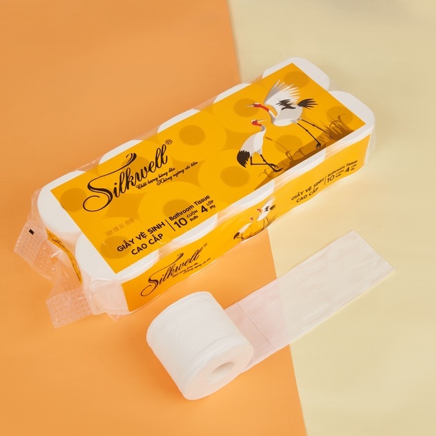 Ảnh Giấy vệ sinh Silkwell Sếu 10 cuộn 4 lớp có lõi hàng cao cấp siêu mềm mịn không tẩy trắng chính hãng 4