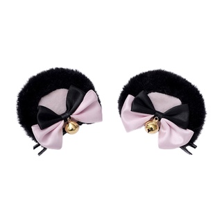 Vipdeal1 Kẹp Tóc Hình Tai Gấu Bằng Lông Giả Hai Lớp Đính Chuông Phong Cách anime lolita cospl