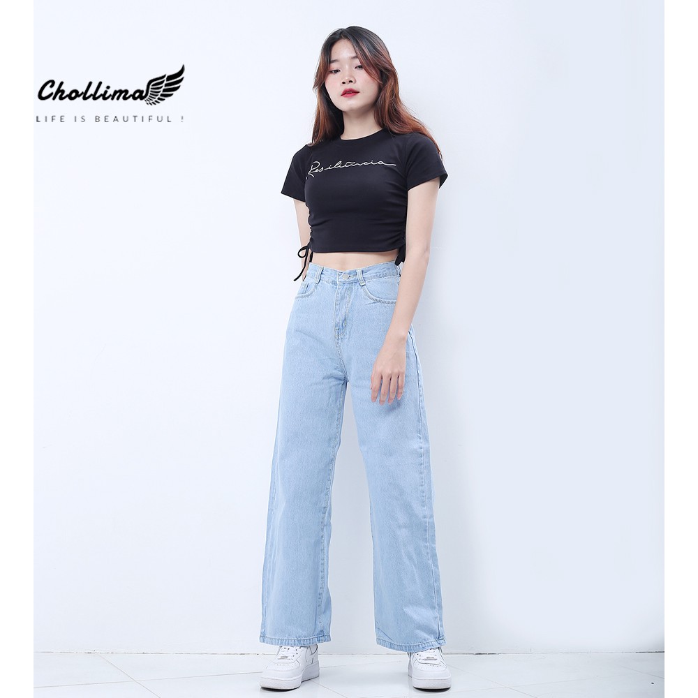 Ảnh Quần baggy jeans nữ Chollima ống rộng SIMPLE JEAN dài 98cm QD026 2