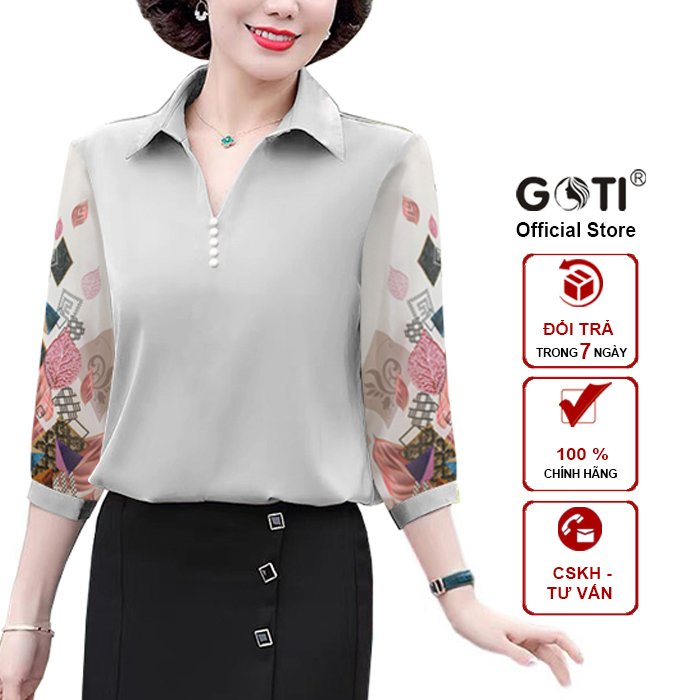 Mô tả Áo Trung Niên Nữ Dáng Suông Rộng Bigsize Kiểu Cổ Sơ Mi Tay Lững Tặng Mẹ U40-50 GOTI 3A26 3A27 3A33 - 5