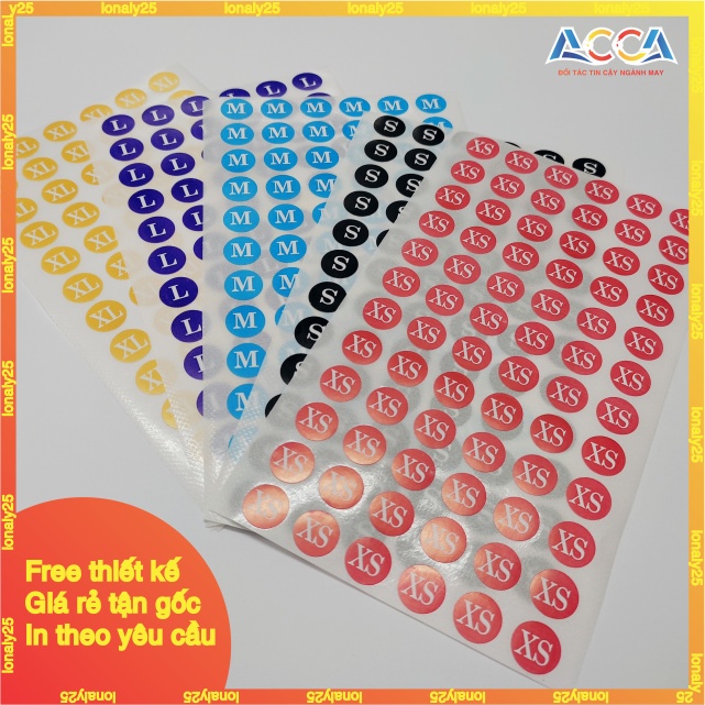 70 TEM DECAL DÁN SIZE QUẦN ÁO _ SIZE DÁN NHIỀU MÀU SẮC_STICKER DÁN SIZE ...