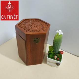 HỘP ĐỰNG GỖ HƯƠNG CHỮ PHÚC LỤC GIÁC - LOẠI CAO TO ( ẢNH THẬT)