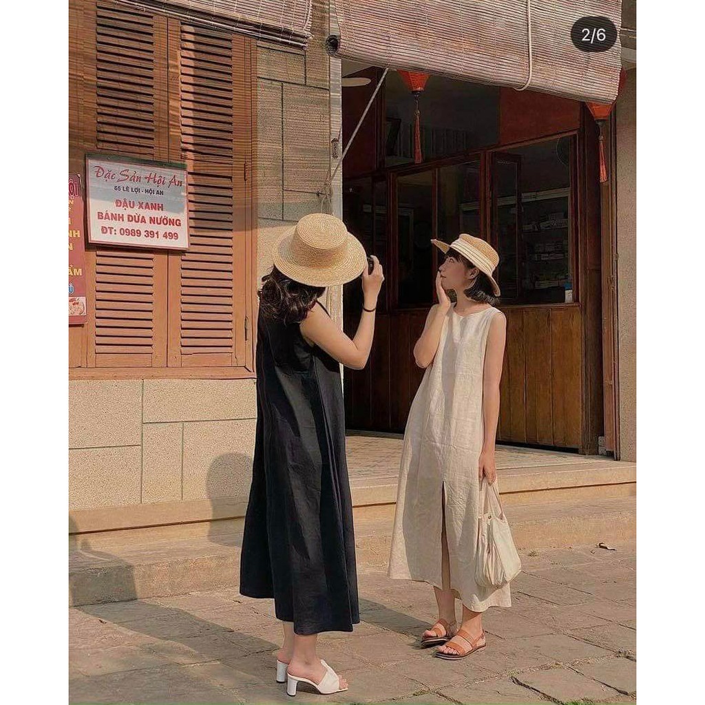 ĐẦM LINEN SUÔNG HAI MÀU ĐEN NUDE - LIM DRESS
