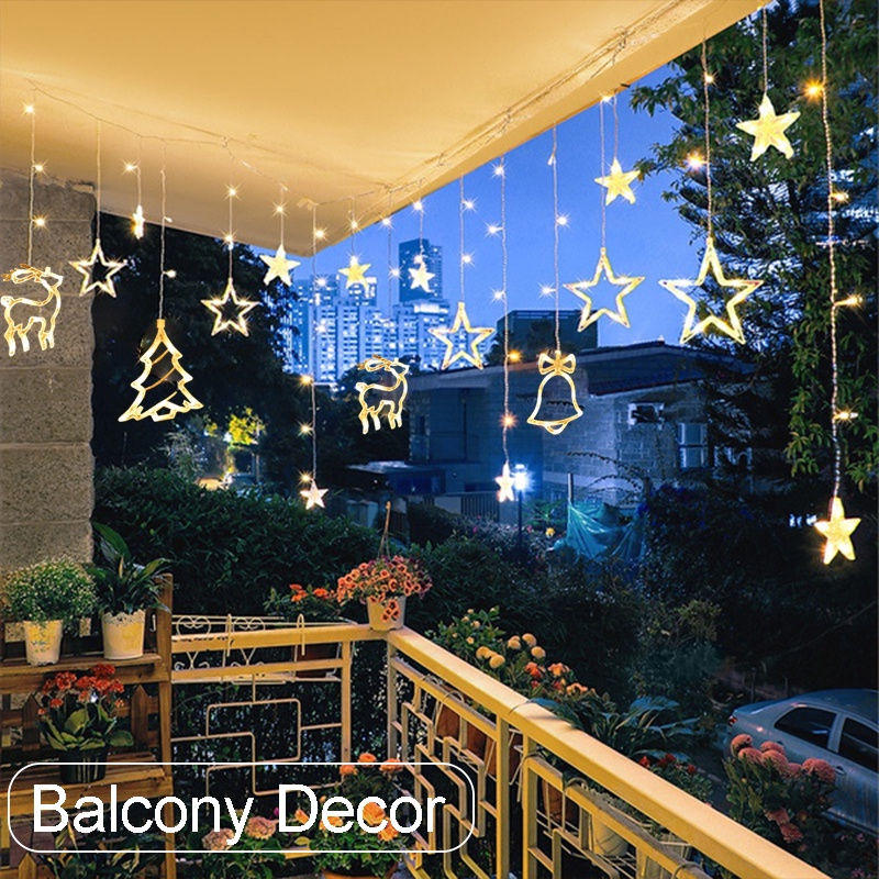 Đèn dây rèm hình ngôi sao Nai sừng tấm - 138 đèn LED, chiều dài 4M với ...